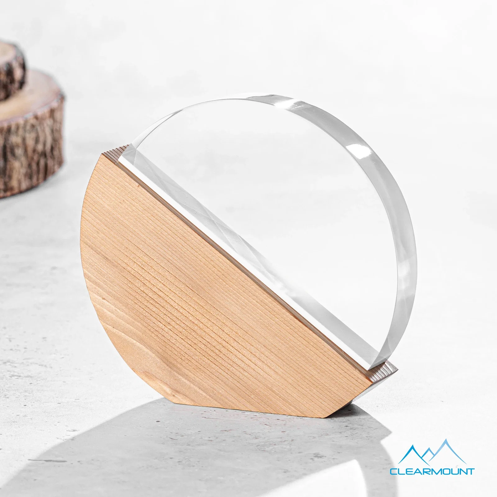 Custom Half Acrylic, Half Wood Circle Award with Dual Engraving for dealer and partner awards