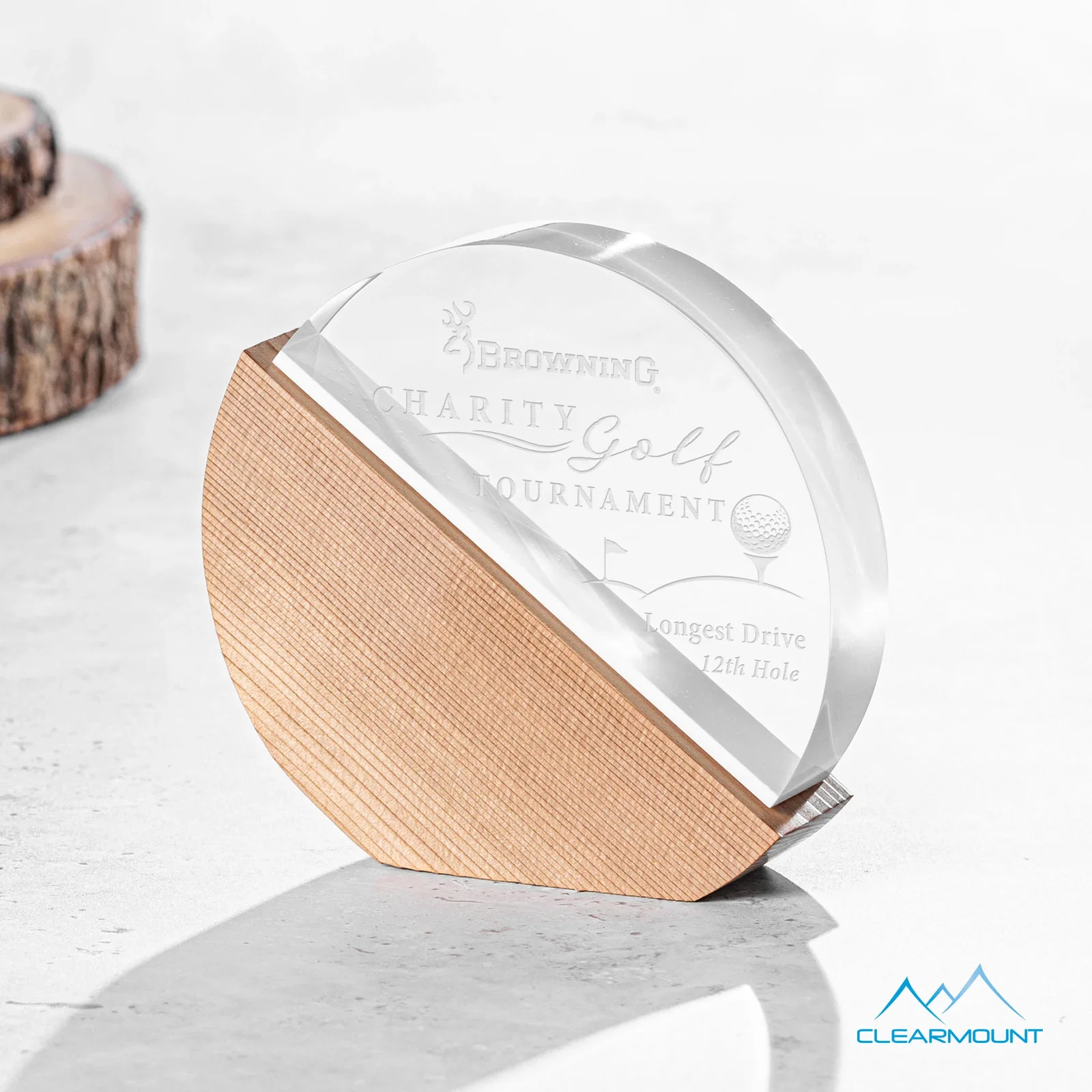 Custom Half Acrylic, Half Wood Circle Award with Dual Engraving for service anniversary gifts
