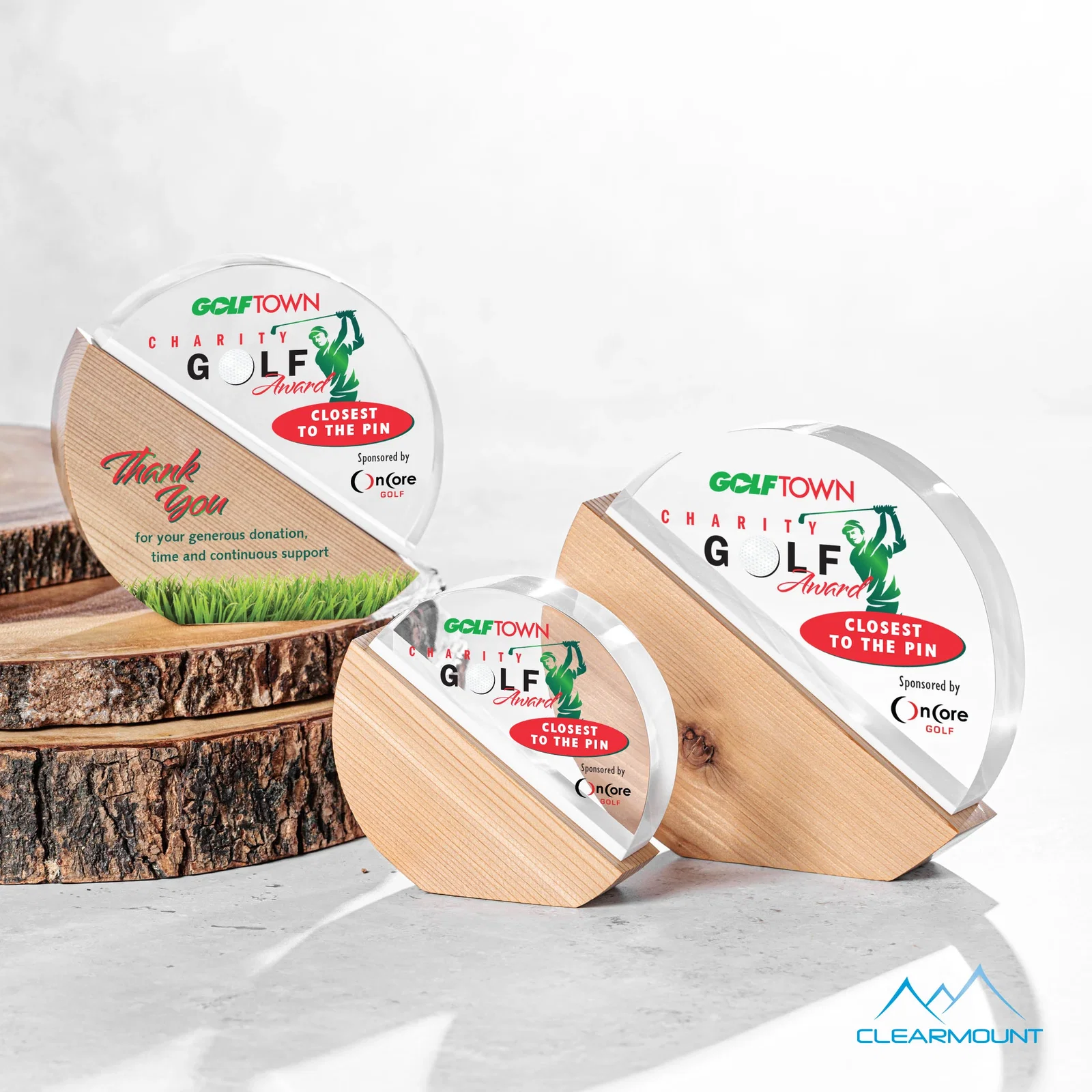 Custom Half Acrylic, Half Wood Circle Award with Dual Engraving for retirement presentations