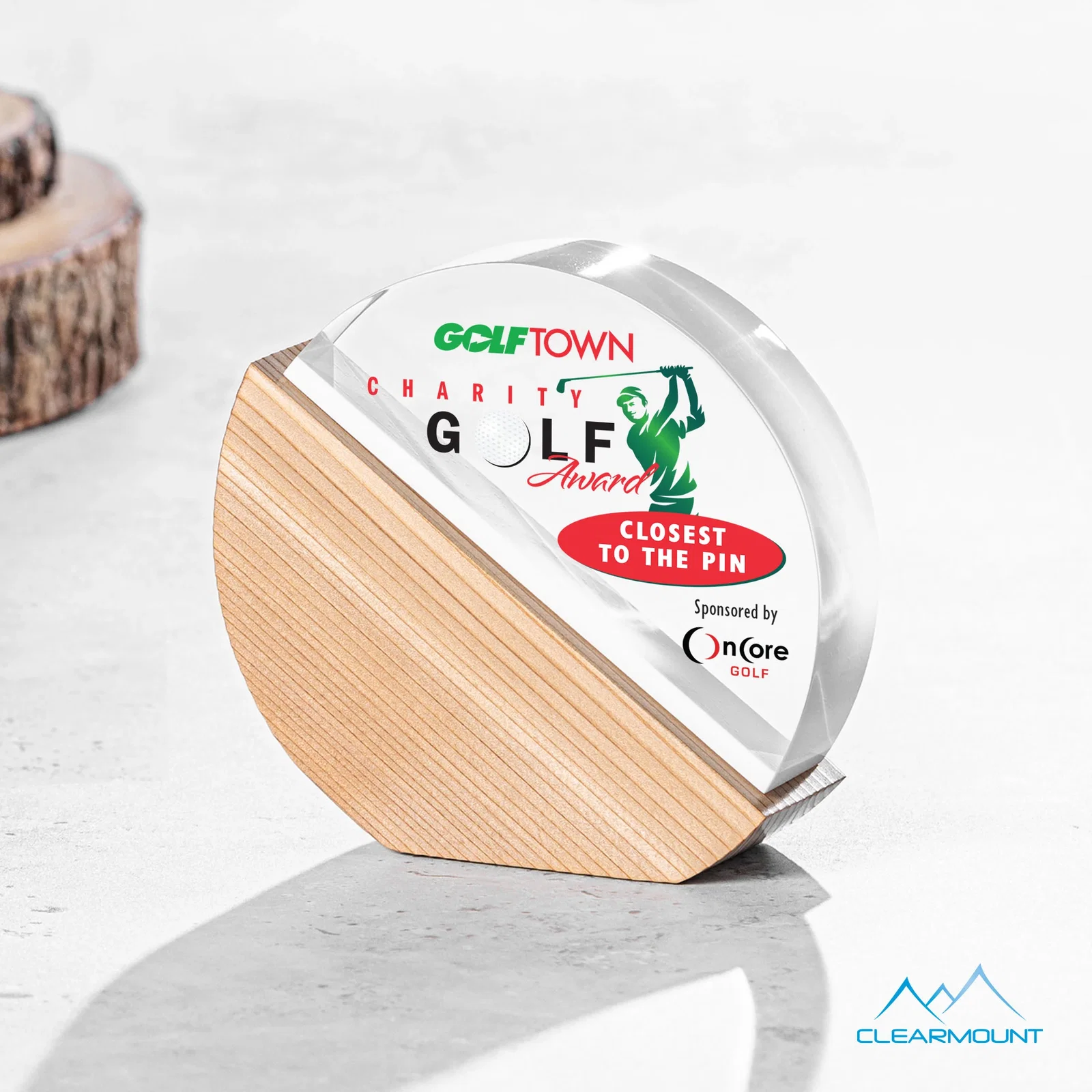 Custom Half Acrylic, Half Wood Circle Award with Dual Engraving for team milestone celebrations