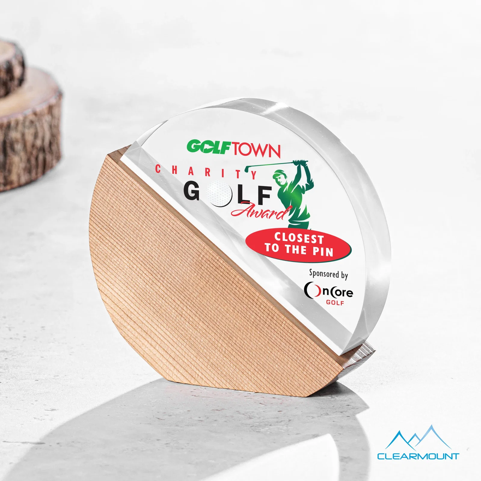 Custom Half Acrylic, Half Wood Circle Award with Dual Engraving for donor appreciation