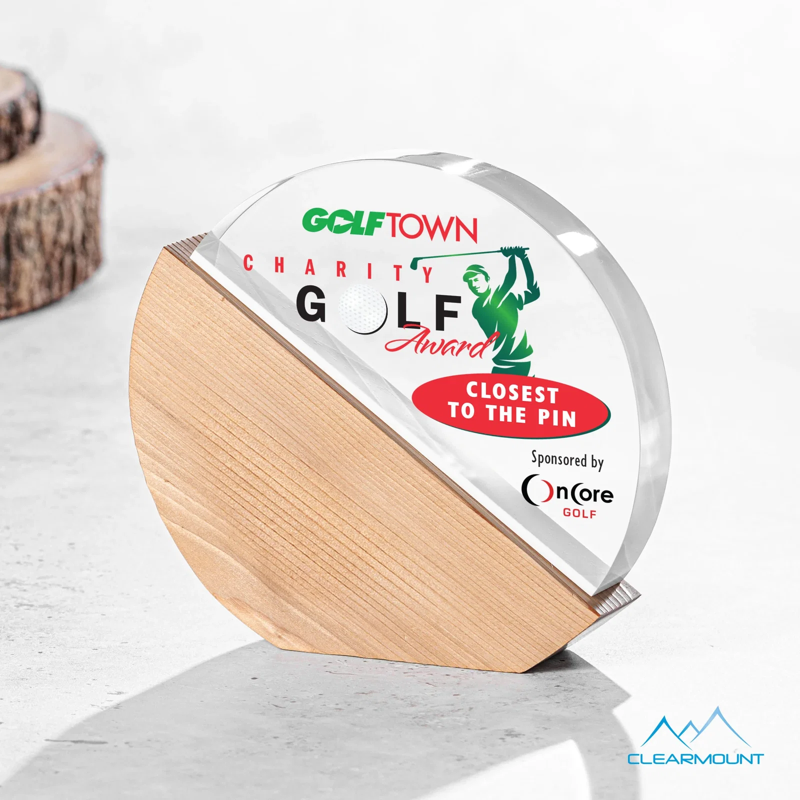 Custom Half Acrylic, Half Wood Circle Award with Dual Engraving for graduation ceremonies