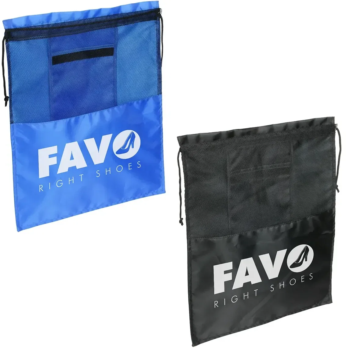 Solelo Vented Drawstring Shoe Bag, custom promotional shoe bag front view with mesh vent and logo