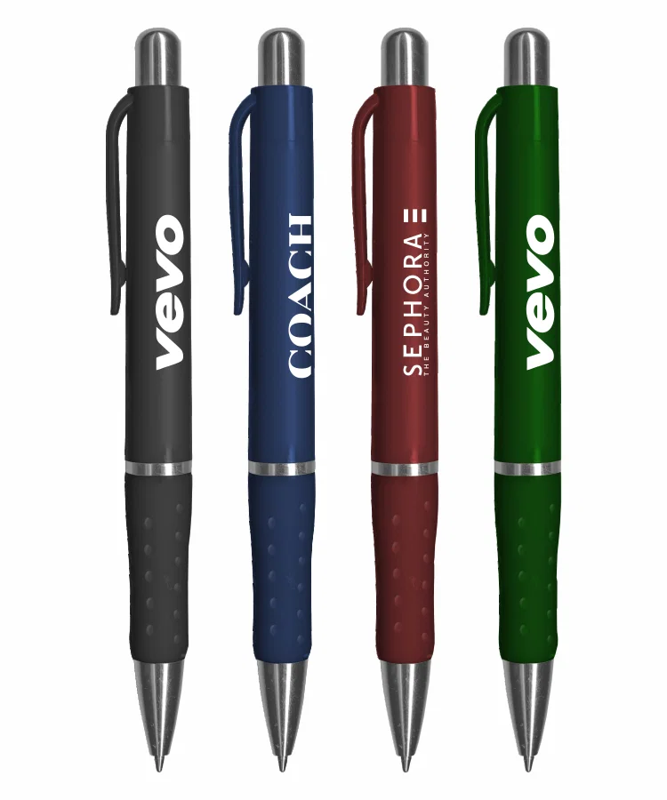 Solid Color Ballpoint Click Pen with Rubber Grip