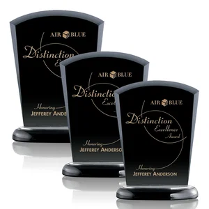Black Starfire Crystal Arch Award, Wood Base with Aluminum Accents