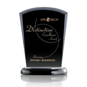 Black Starfire Crystal Arch Award, Wood Base with Aluminum Accents