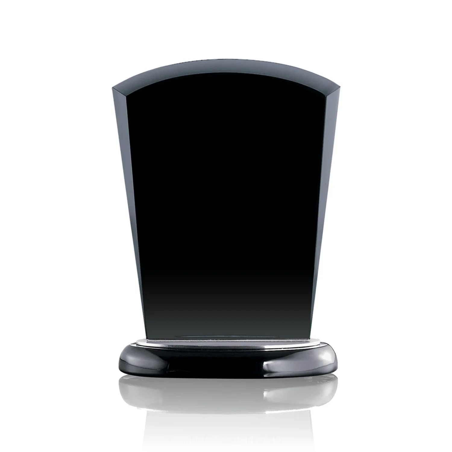 Custom Black Starfire Crystal Arch Award, Wood Base with Aluminum Accents for retirement presentations