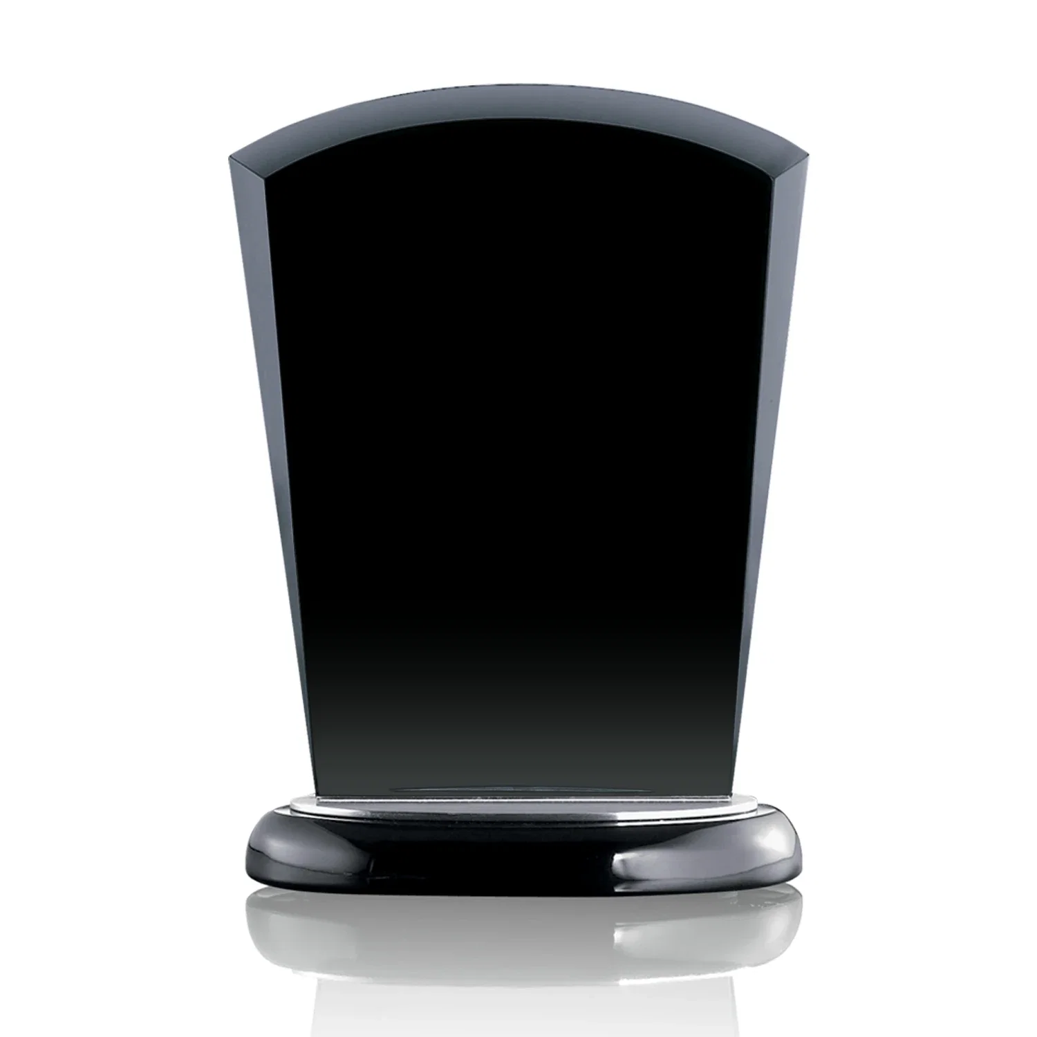 Custom Black Starfire Crystal Arch Award, Wood Base with Aluminum Accents for donor appreciation