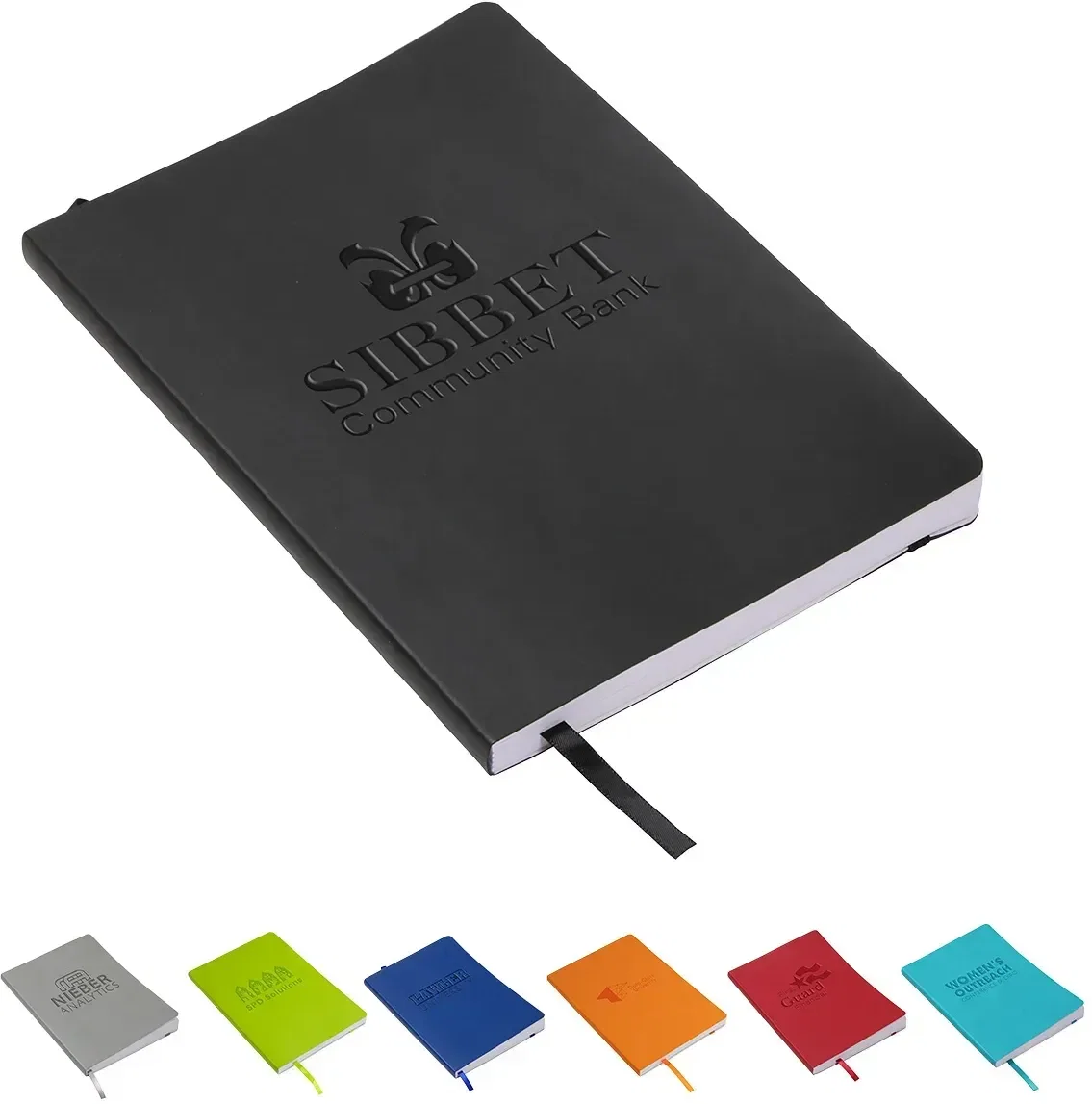 Solstice custom branded leatherette journal front cover with logo area