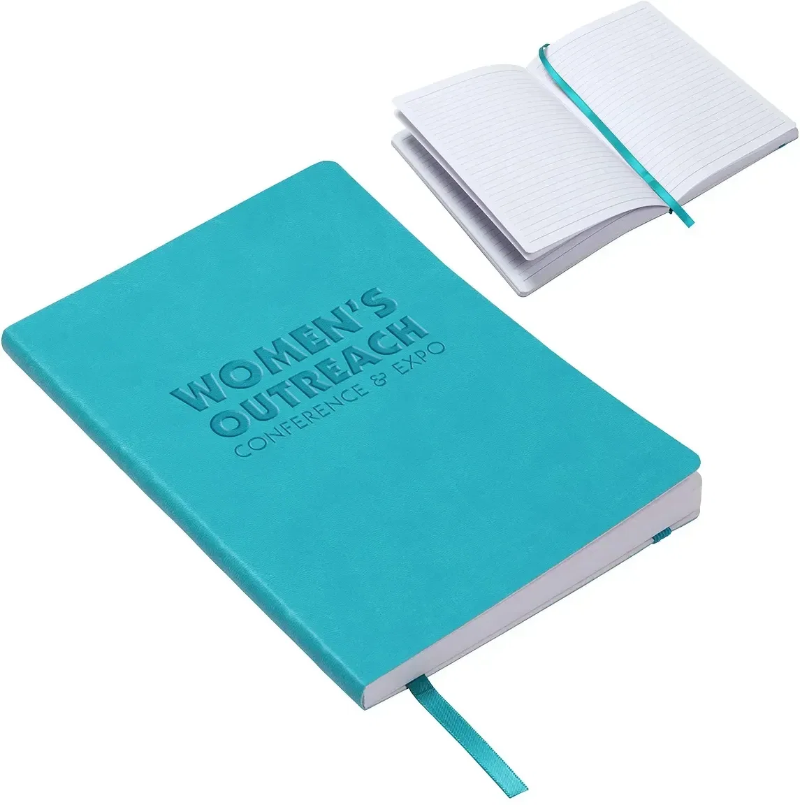 Promotional leatherette softbound journal showing elastic closure