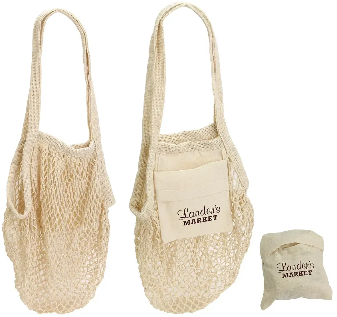 Sonnet Collapsible Cotton Mesh Tote, custom promotional cotton tote front view with logo