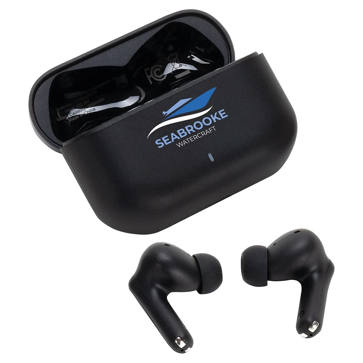 Sonoro noise cancelling TWS earbuds with custom logo, hero view
