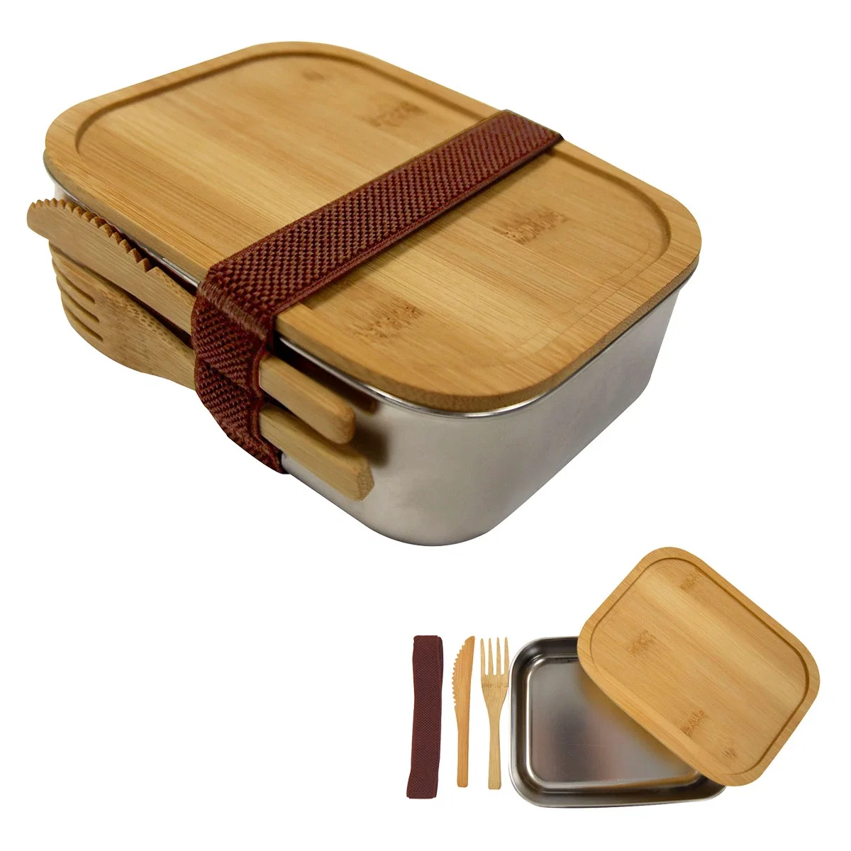 Lid lifted to reveal the divided food compartments