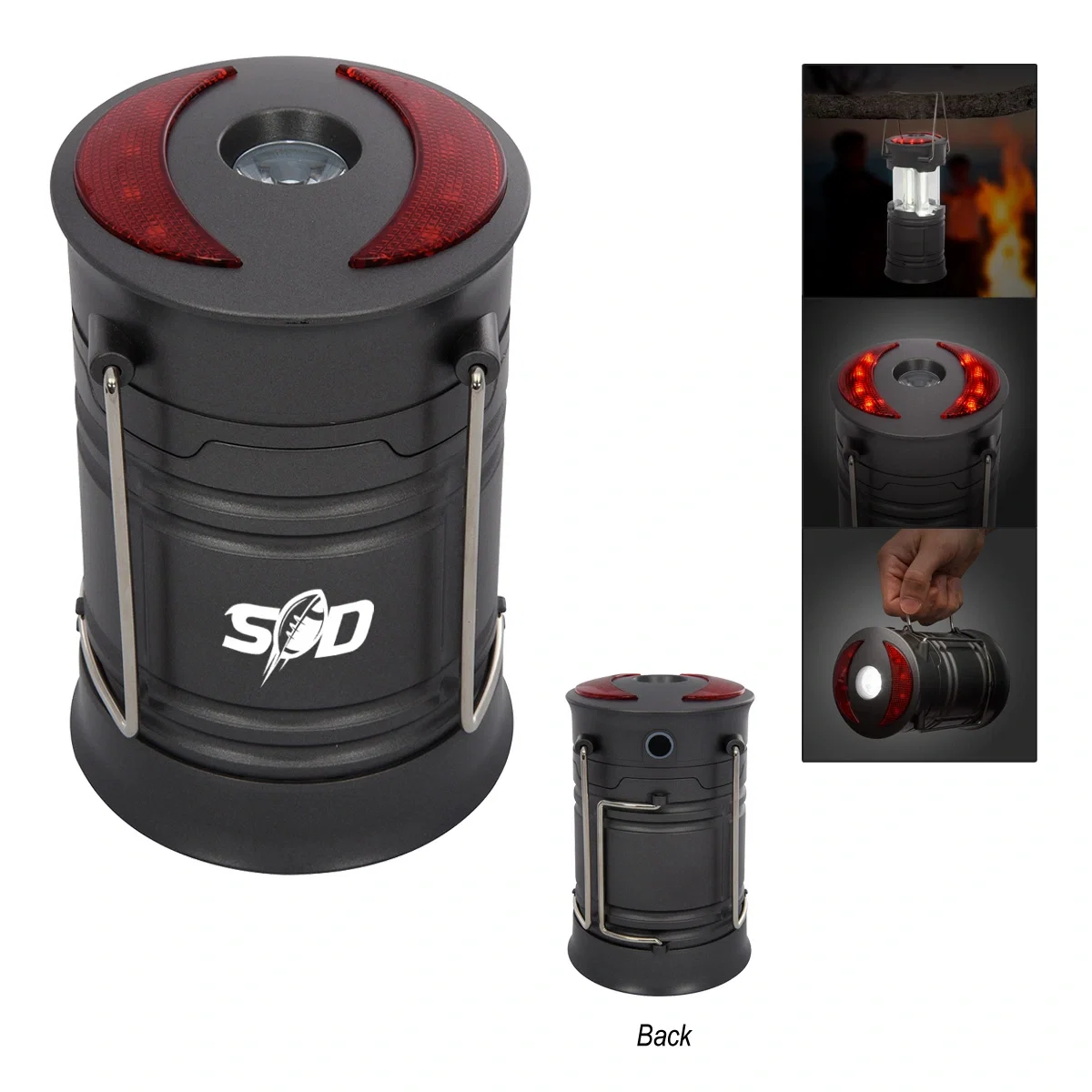 Gunmetal pop-up lantern collapsed to five inches tall