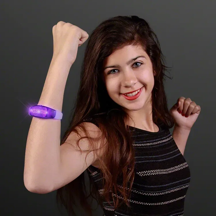 Sound Activated Light Up Purple LED Flashing Bracelets — view 4