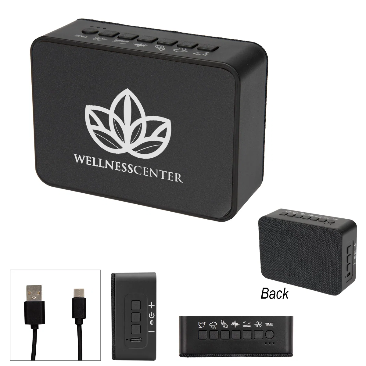 Angled view of the palm sized unit on a nightstand