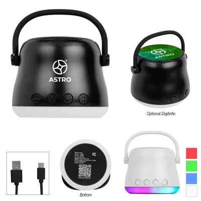 Speaker glowing while music plays on a desktop