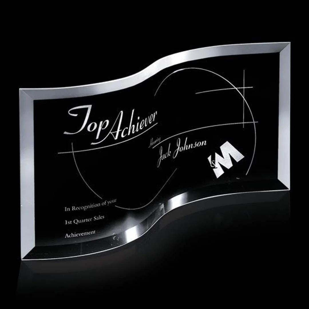 Custom Starfire Crystal Crescent Award, awards for service anniversary gifts