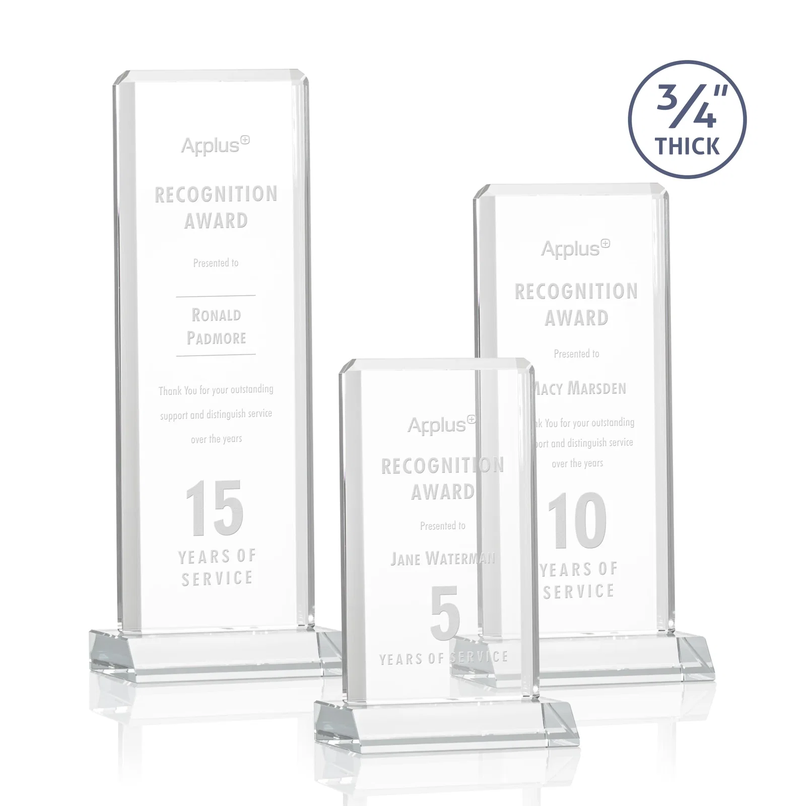 Custom Starfire Crystal Vertical Award with Double-Beveled Edges, awards for employee recognition