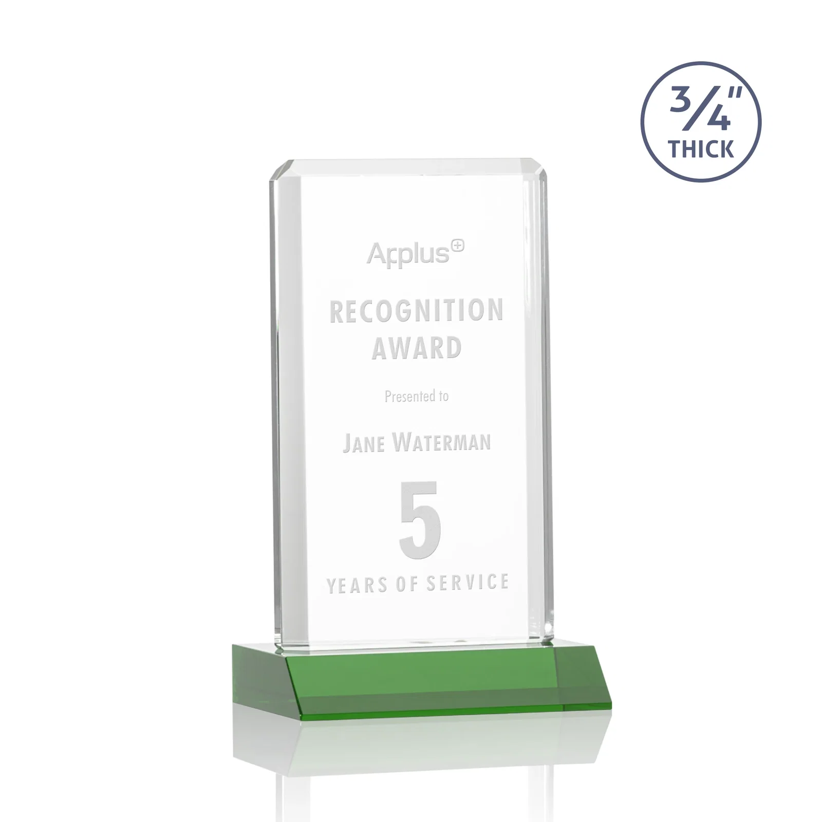 Custom Starfire Crystal Vertical Award with Double-Beveled Edges, awards for volunteer appreciation