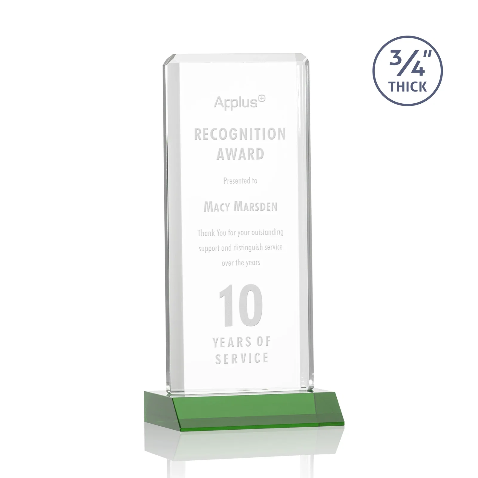Custom Starfire Crystal Vertical Award with Double-Beveled Edges, awards for dealer and partner awards