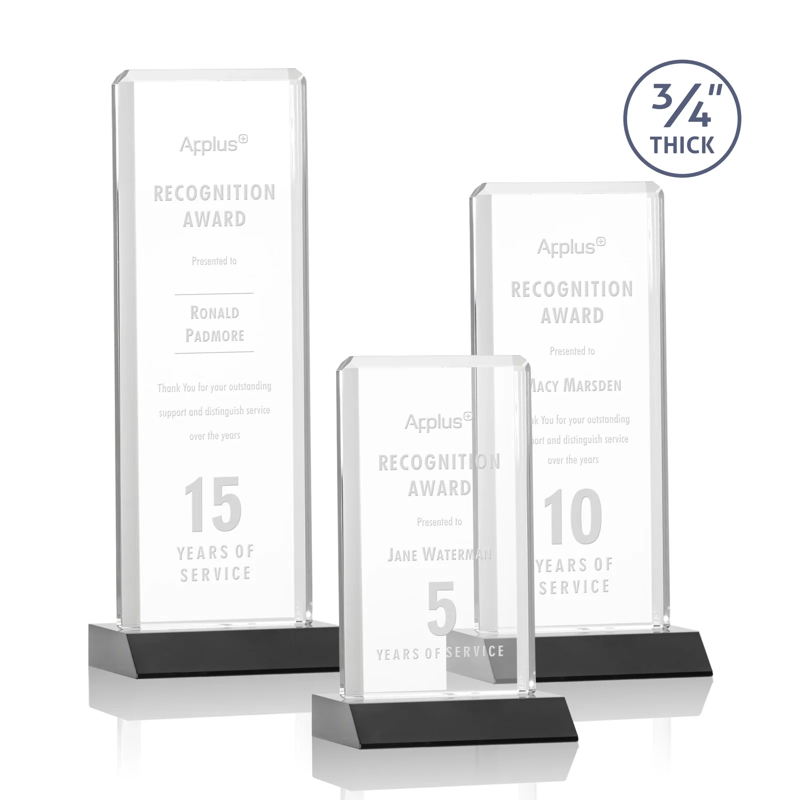 Personalized Starfire Crystal Vertical Award with Double-Beveled Edges, awards for employee recognition