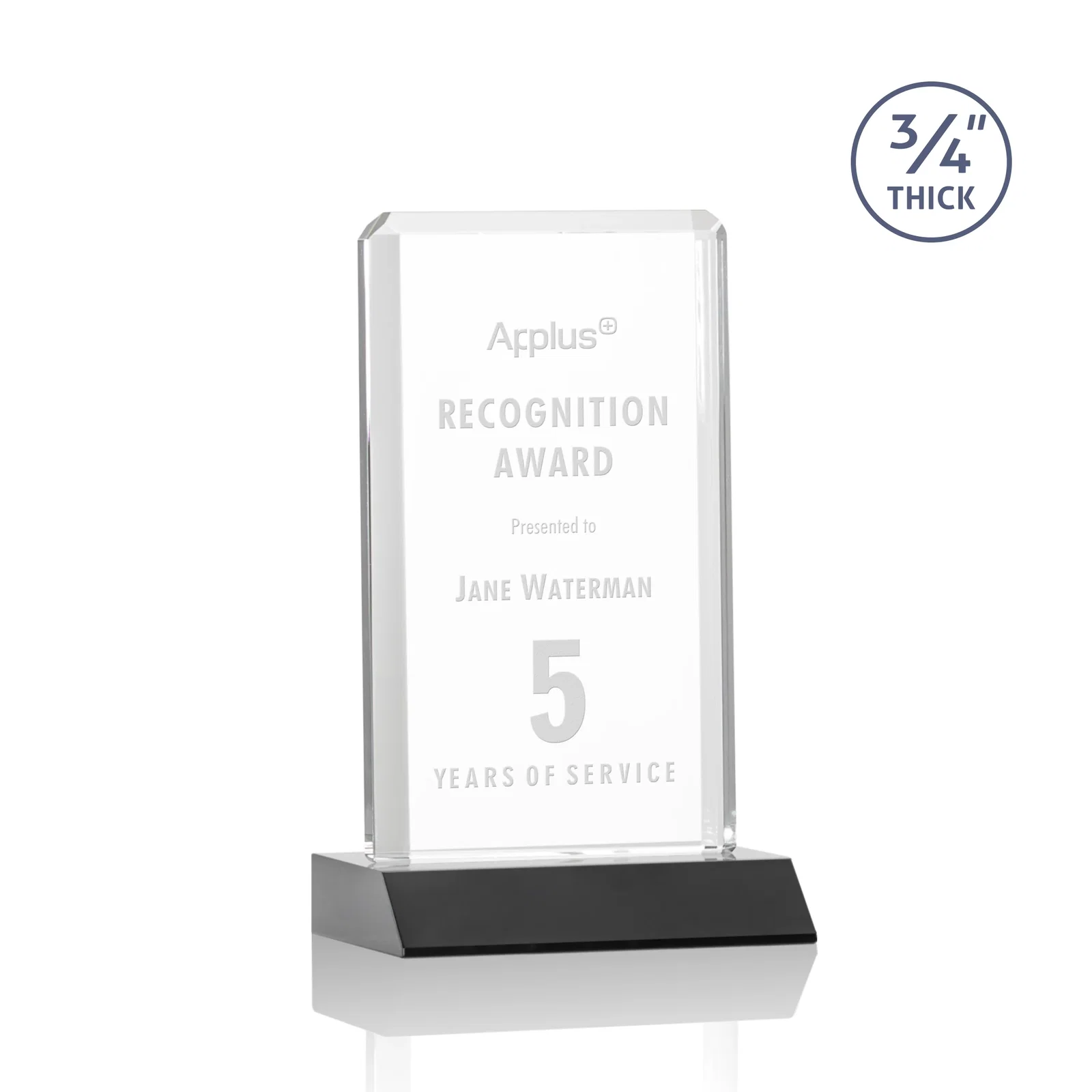 Personalized Starfire Crystal Vertical Award with Double-Beveled Edges, awards for corporate award ceremonies