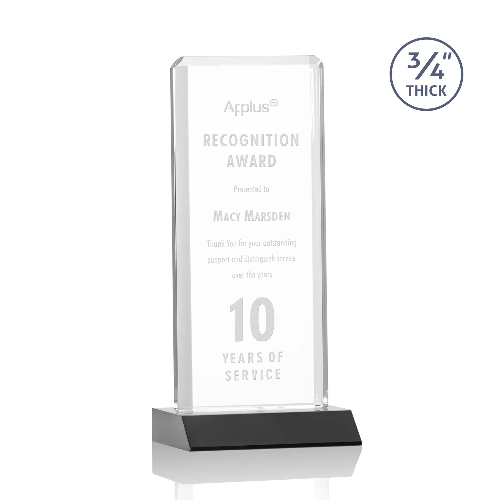 Personalized Starfire Crystal Vertical Award with Double-Beveled Edges, awards for service anniversary gifts