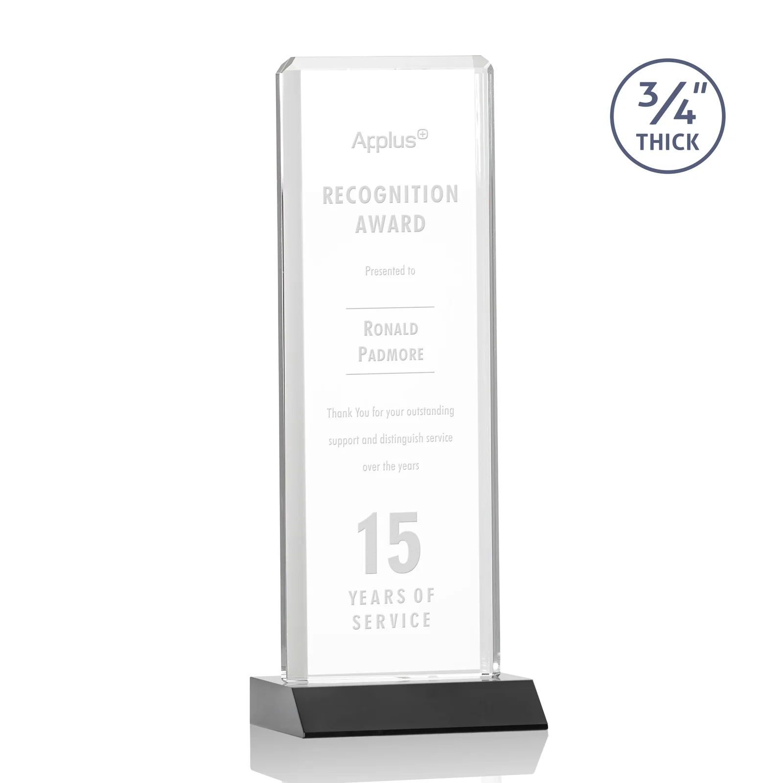 Personalized Starfire Crystal Vertical Award with Double-Beveled Edges, awards for sales achievement awards