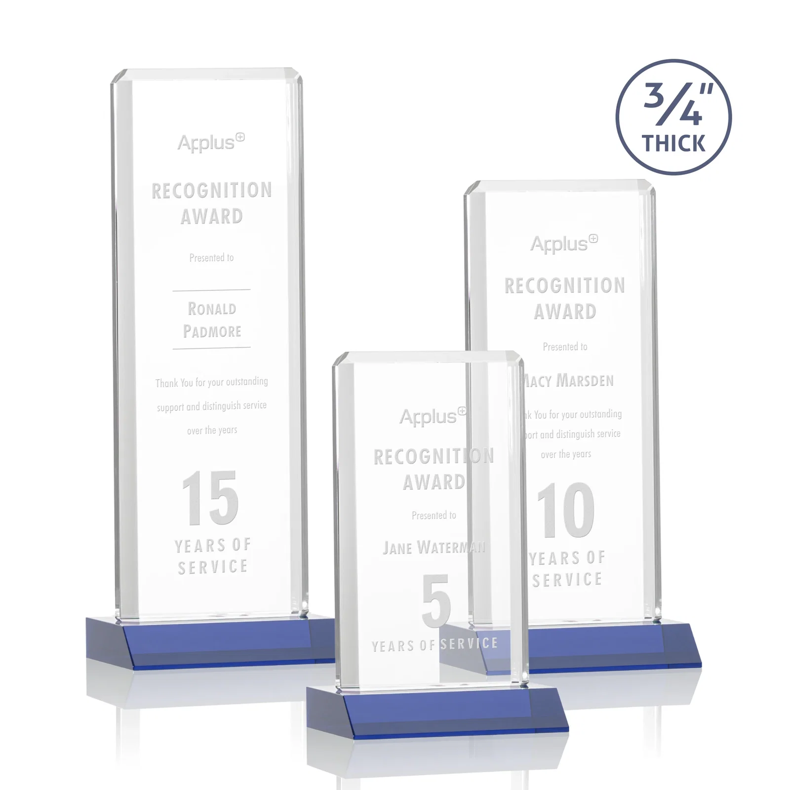 Personalized Starfire Crystal Vertical Award with Double-Beveled Edges, awards for retirement presentations