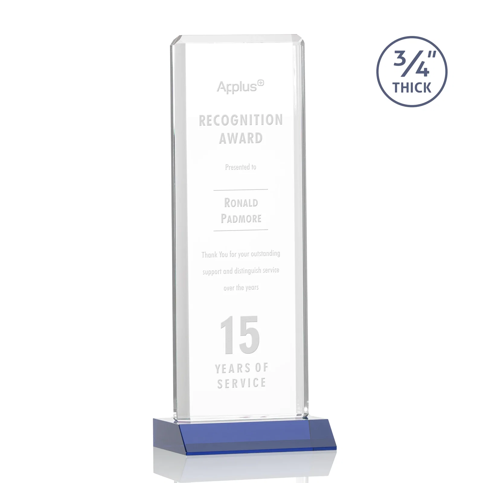 Personalized Starfire Crystal Vertical Award with Double-Beveled Edges, awards for graduation ceremonies