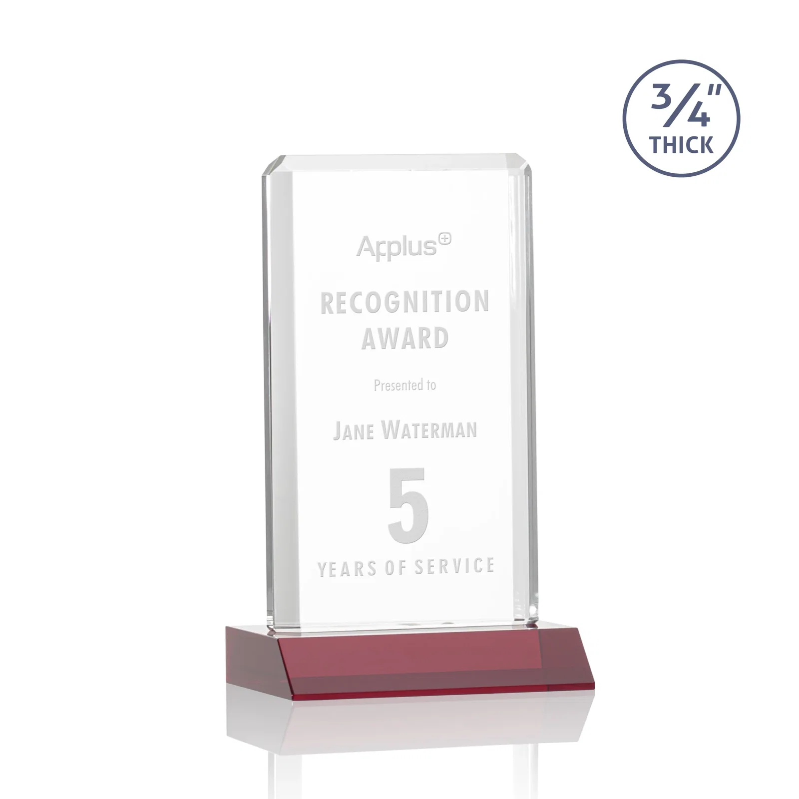 Personalized Starfire Crystal Vertical Award with Double-Beveled Edges, awards for volunteer appreciation