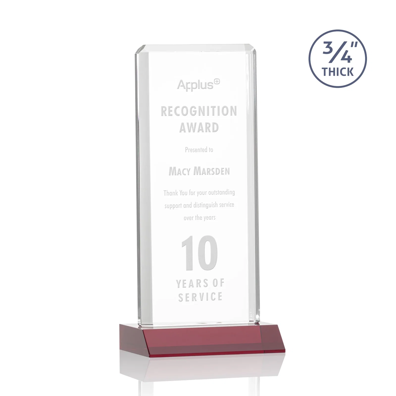Personalized Starfire Crystal Vertical Award with Double-Beveled Edges, awards for dealer and partner awards