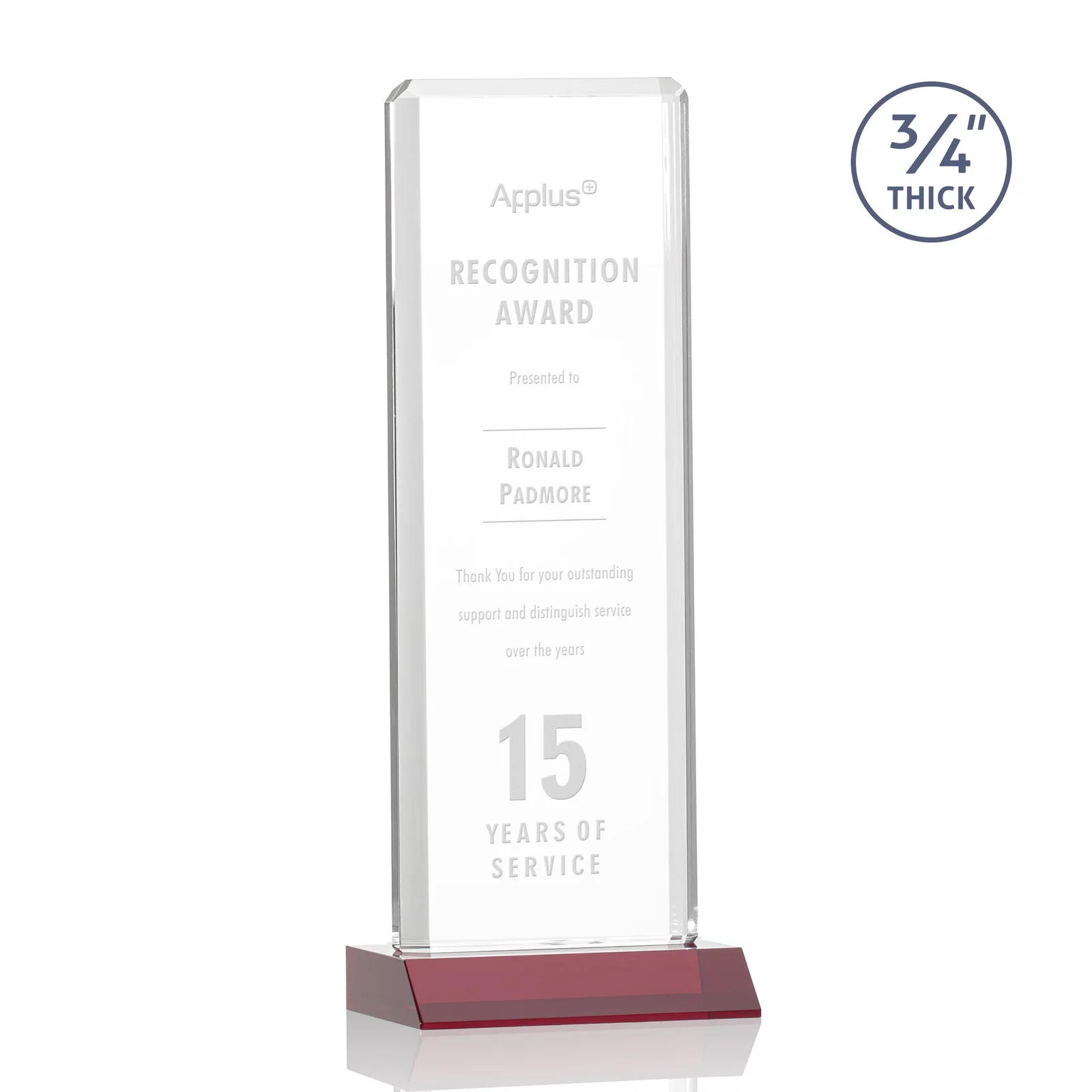 Personalized Starfire Crystal Vertical Award with Double-Beveled Edges, awards for company anniversary events