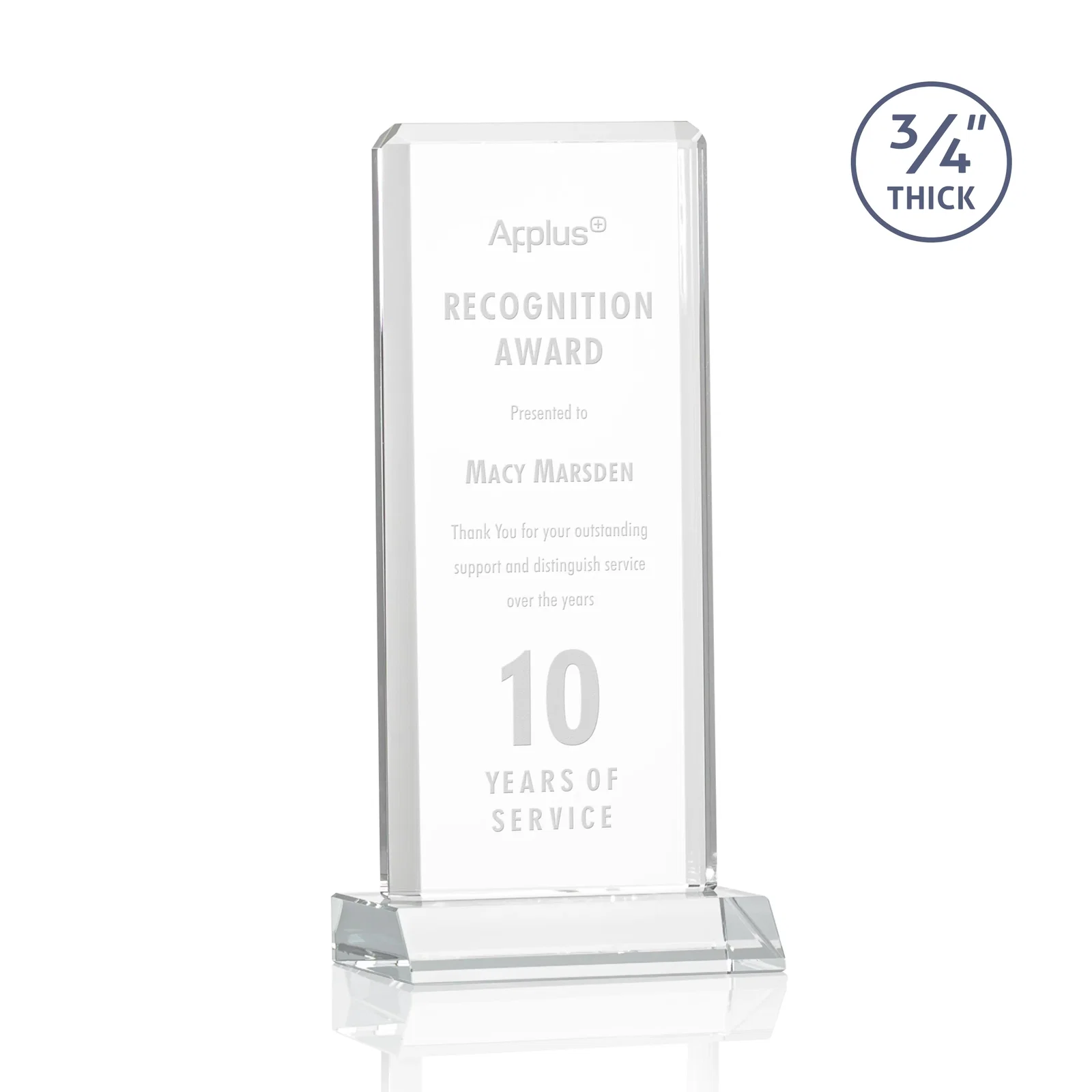 Custom Starfire Crystal Vertical Award with Double-Beveled Edges, awards for service anniversary gifts