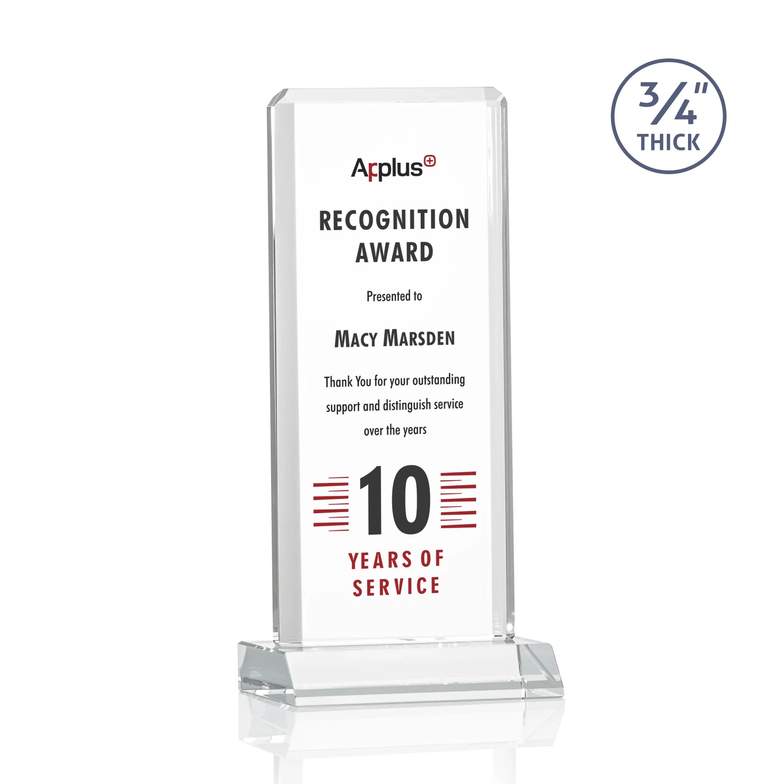 Promotional Starfire Crystal Vertical Award with Double-Beveled Edges, awards for dealer and partner awards