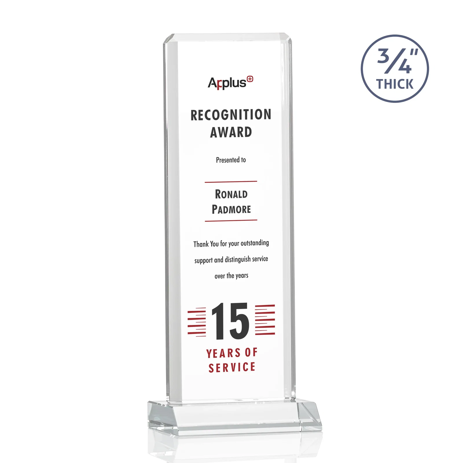 Promotional Starfire Crystal Vertical Award with Double-Beveled Edges, awards for company anniversary events