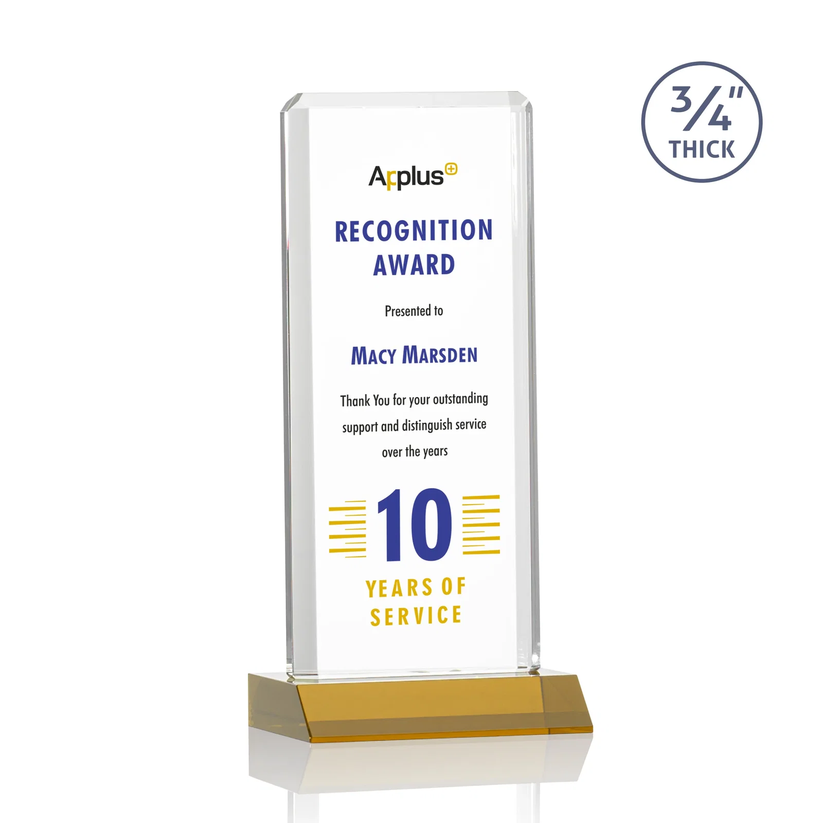 Branded Starfire Crystal Vertical Award with Double-Beveled Edges, awards for service anniversary gifts