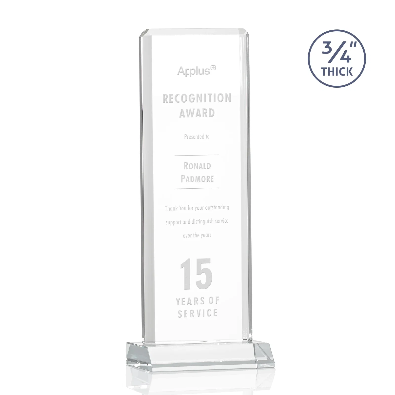 Custom Starfire Crystal Vertical Award with Double-Beveled Edges, awards for sales achievement awards