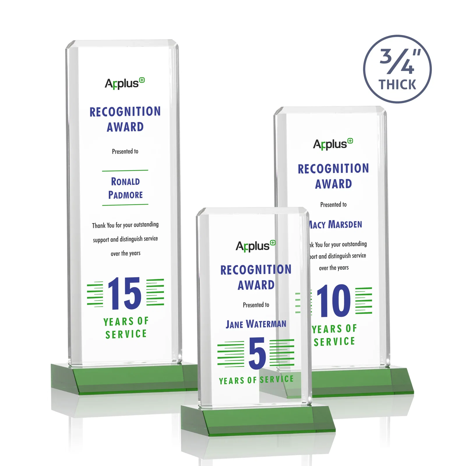 Branded Starfire Crystal Vertical Award with Double-Beveled Edges, awards for retirement presentations