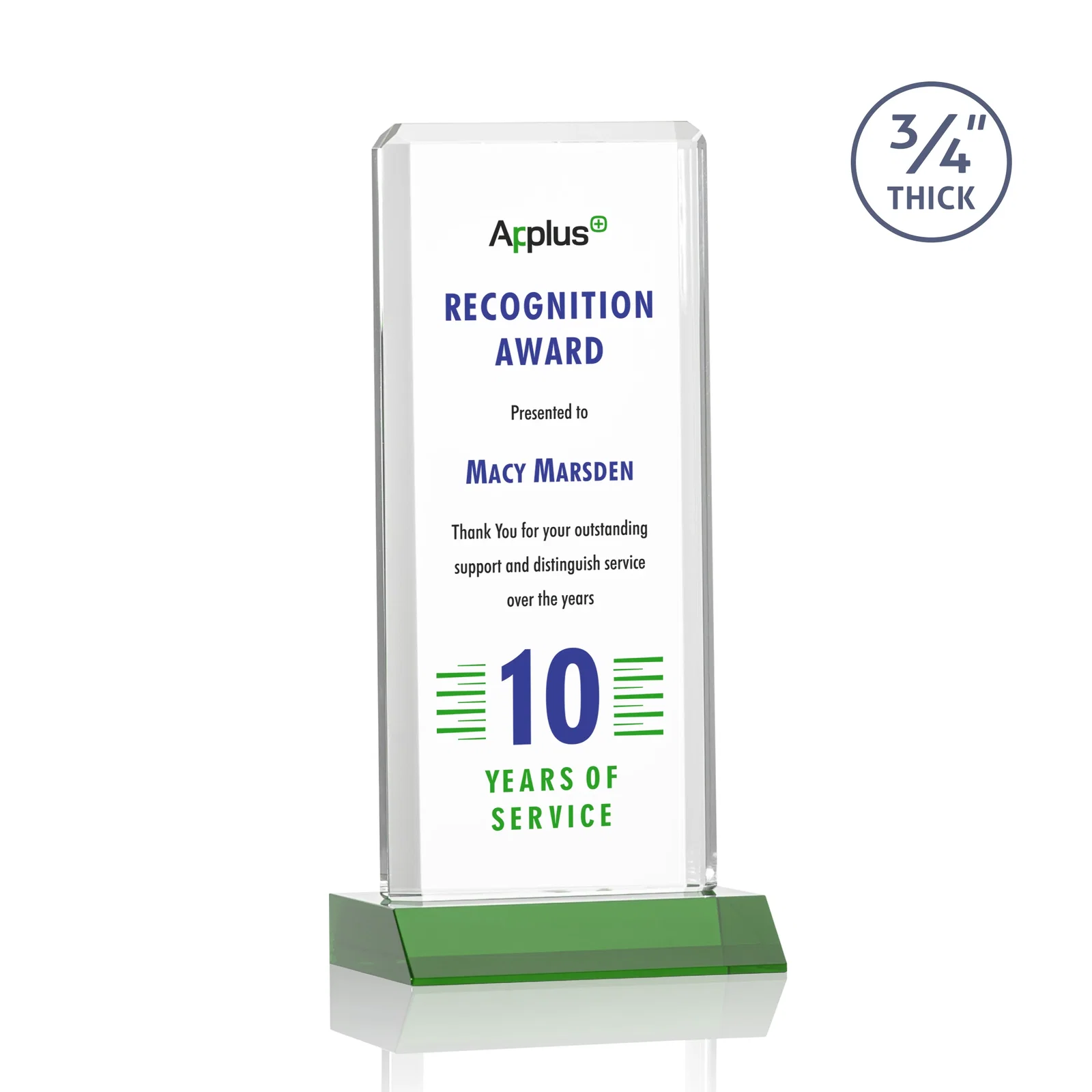 Branded Starfire Crystal Vertical Award with Double-Beveled Edges, awards for donor appreciation