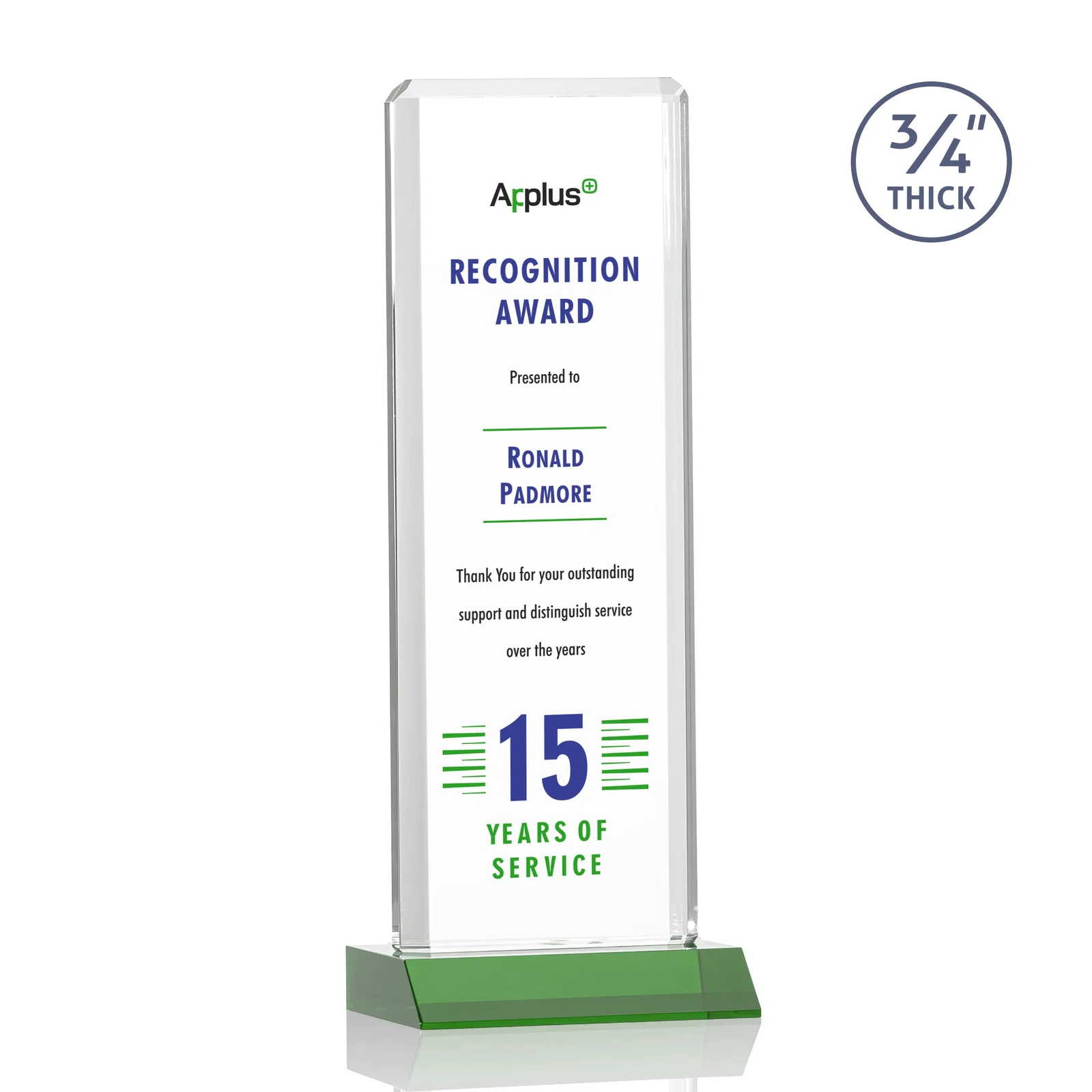Branded Starfire Crystal Vertical Award with Double-Beveled Edges, awards for graduation ceremonies