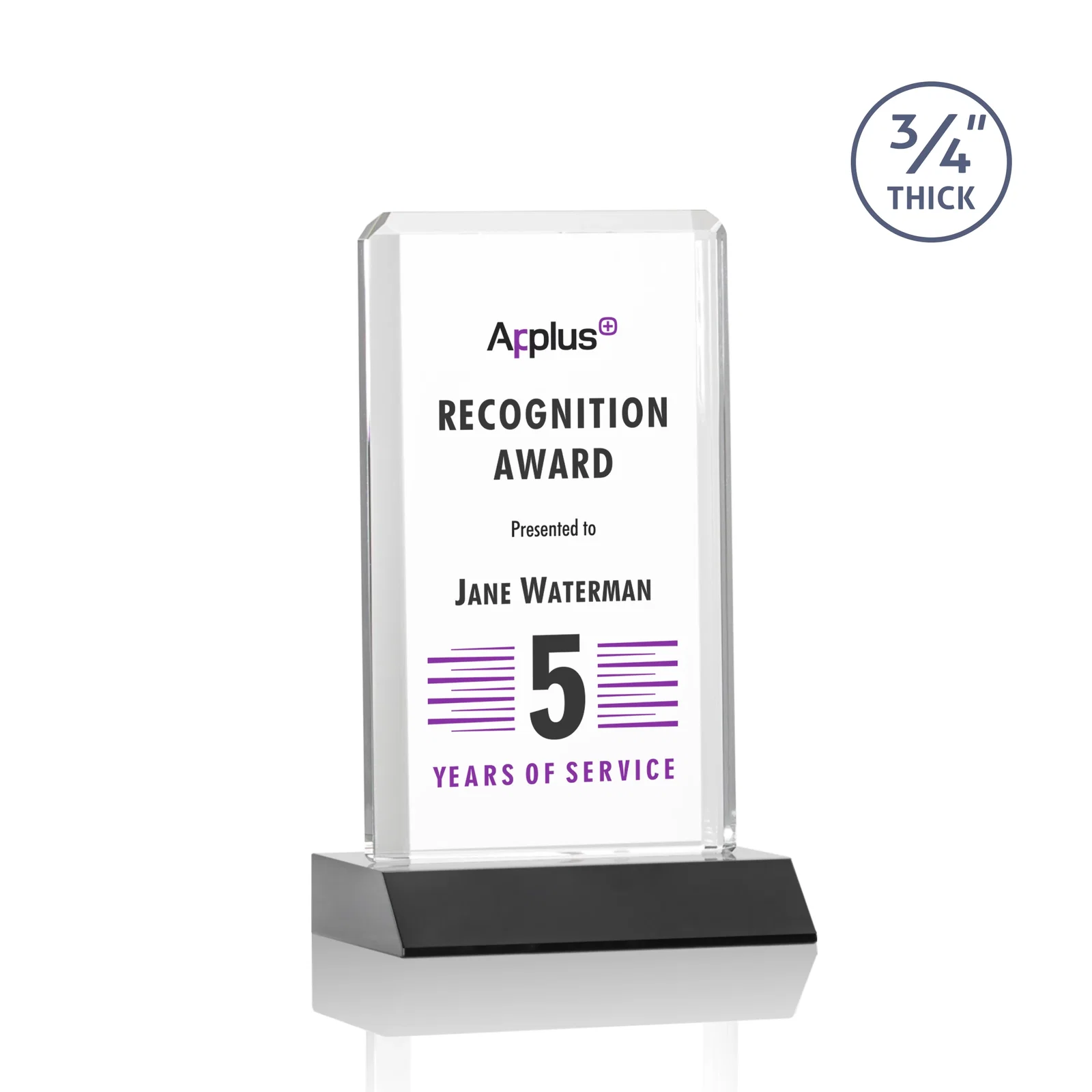 Branded Starfire Crystal Vertical Award with Double-Beveled Edges, awards for volunteer appreciation
