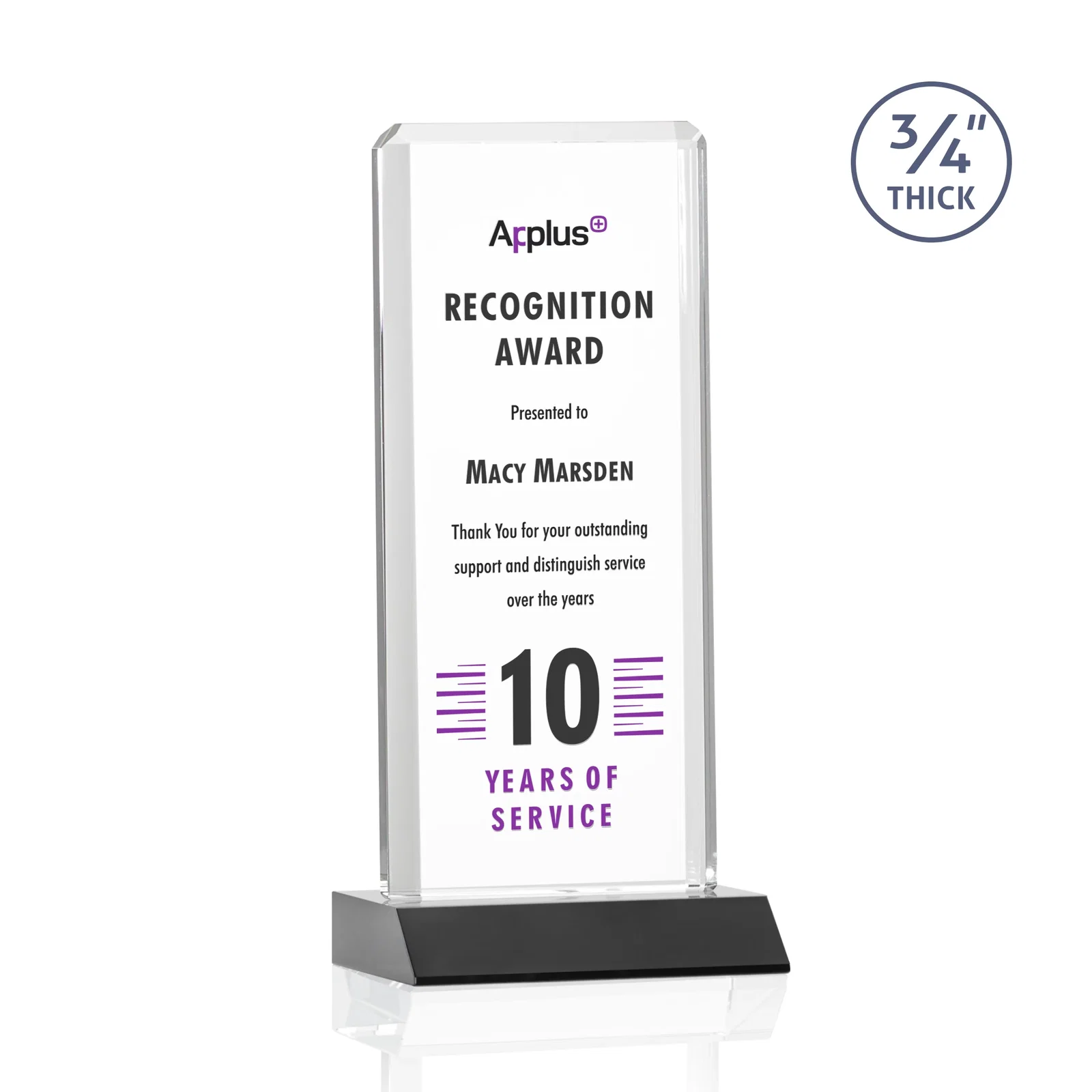 Branded Starfire Crystal Vertical Award with Double-Beveled Edges, awards for dealer and partner awards