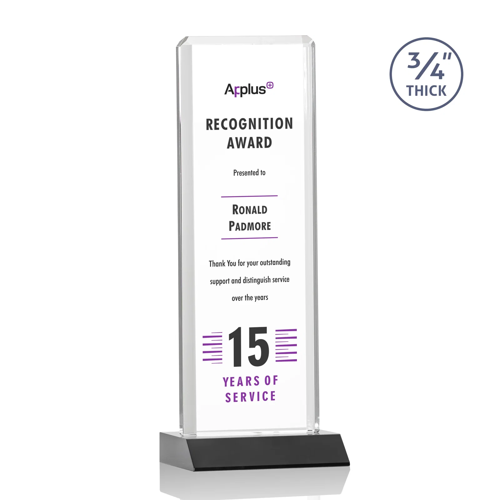 Branded Starfire Crystal Vertical Award with Double-Beveled Edges, awards for company anniversary events