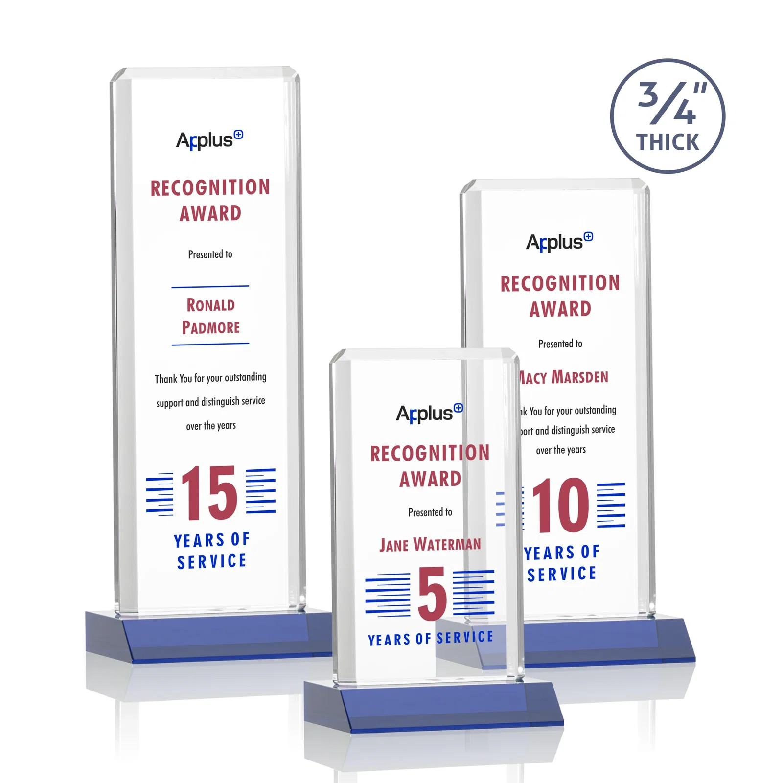 Custom printed Starfire Crystal Vertical Award with Double-Beveled Edges, awards for employee recognition