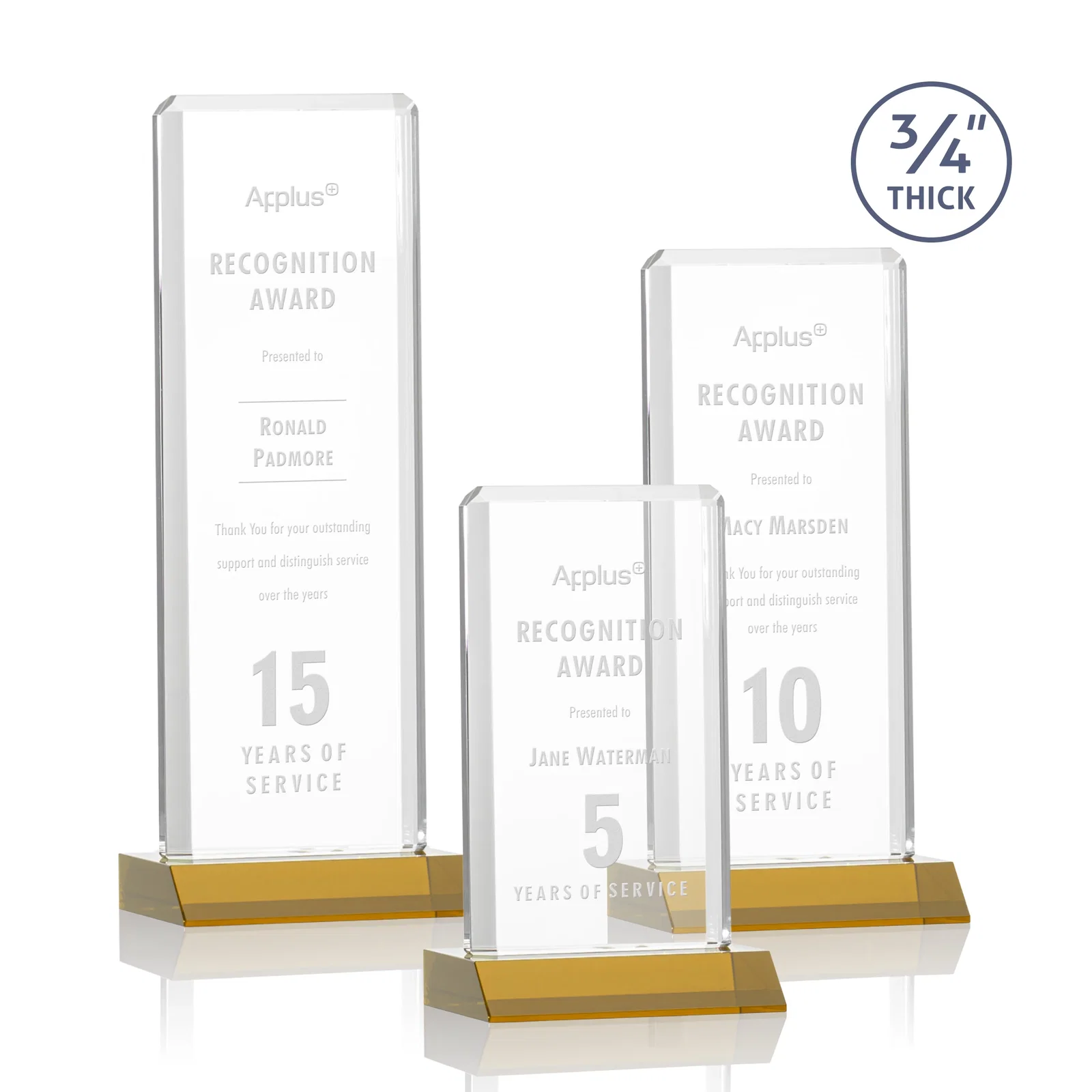 Custom Starfire Crystal Vertical Award with Double-Beveled Edges, awards for retirement presentations