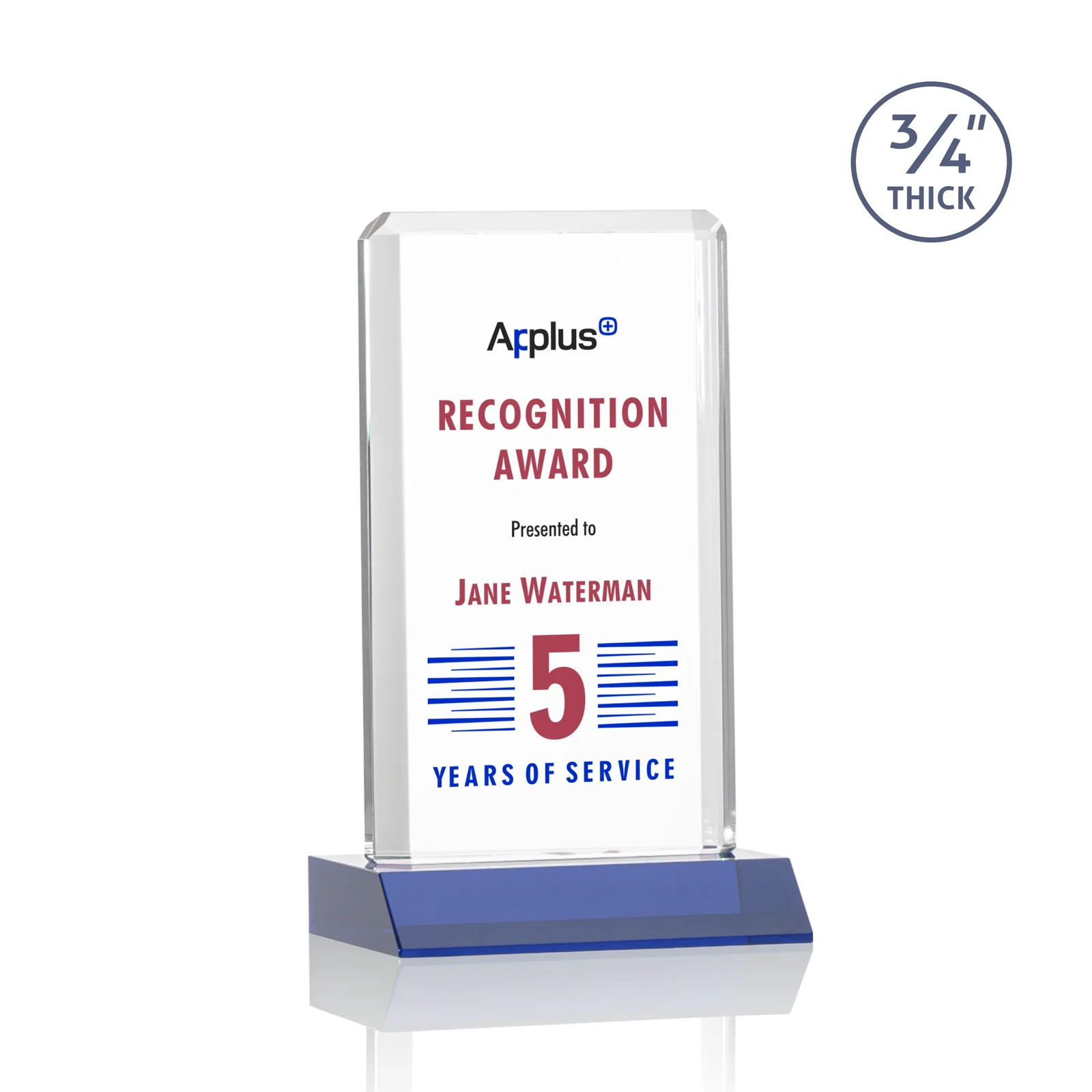 Custom printed Starfire Crystal Vertical Award with Double-Beveled Edges, awards for corporate award ceremonies