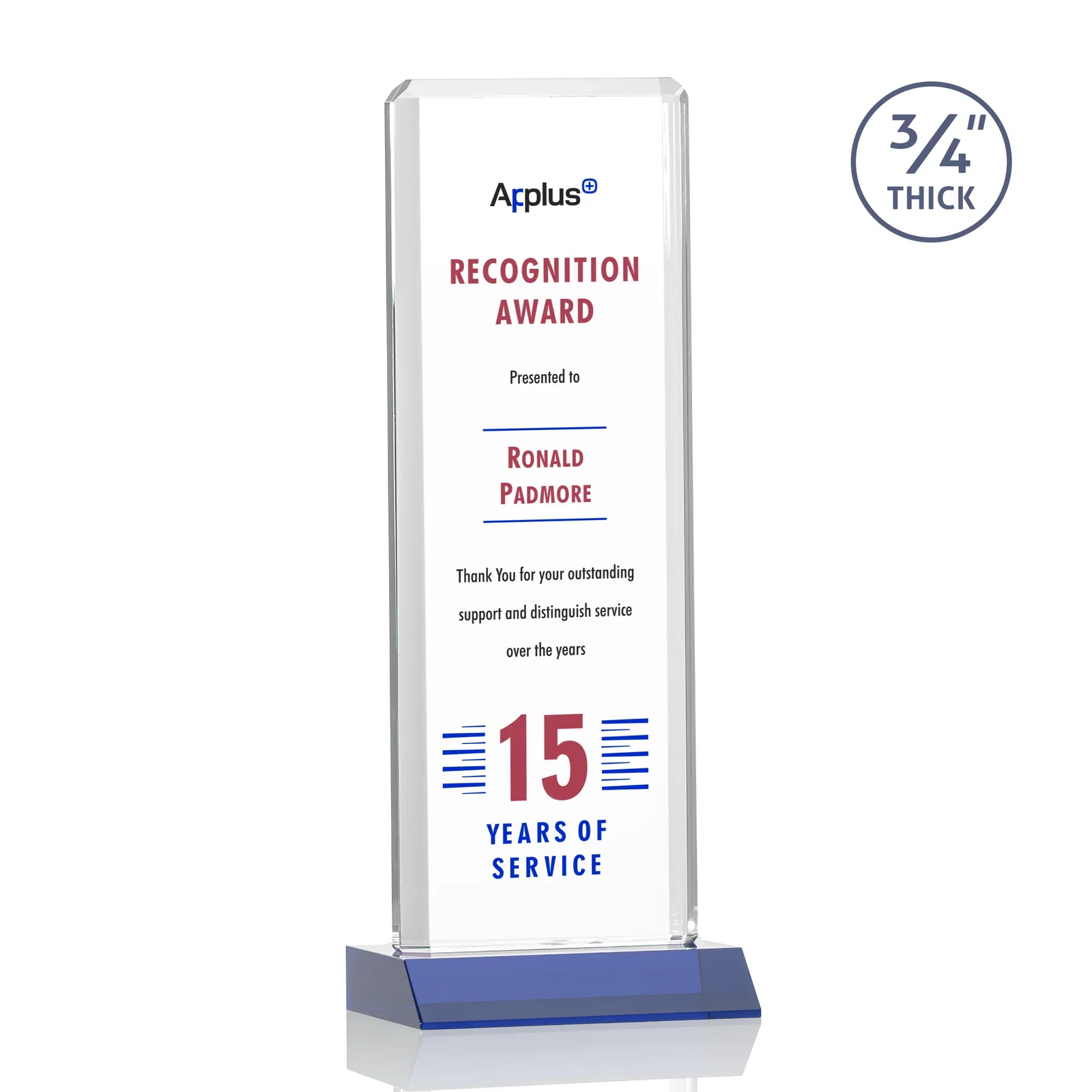 Custom printed Starfire Crystal Vertical Award with Double-Beveled Edges, awards for sales achievement awards