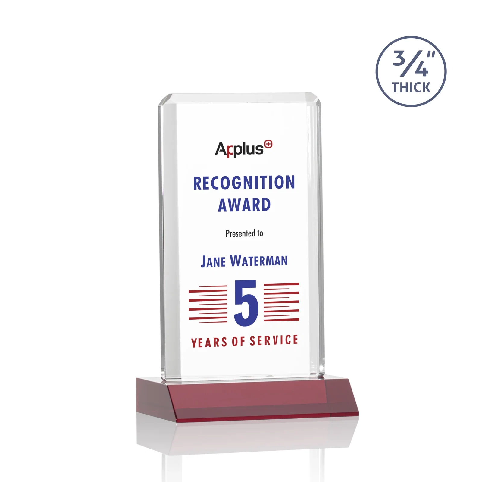 Custom printed Starfire Crystal Vertical Award with Double-Beveled Edges, awards for team milestone celebrations
